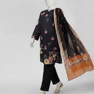 BLACK LAWN 3PC STITCHED | JLS-S-26-639/S GARDEN-3