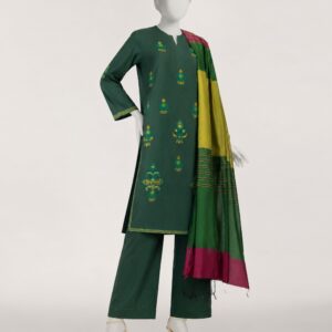 GREEN JACQUARD 3PC STITCHED | JLS-S-26-689/S ETHNIC-01